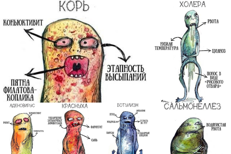 Краткое описание симптомов болезней